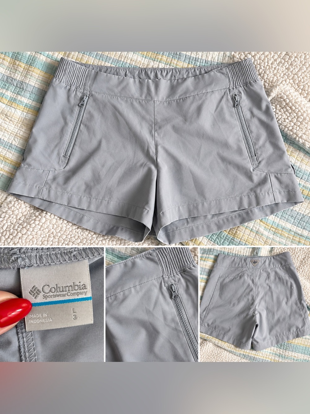 Columbia Women's Light Gray Athletic Shorts with Zip Pockets